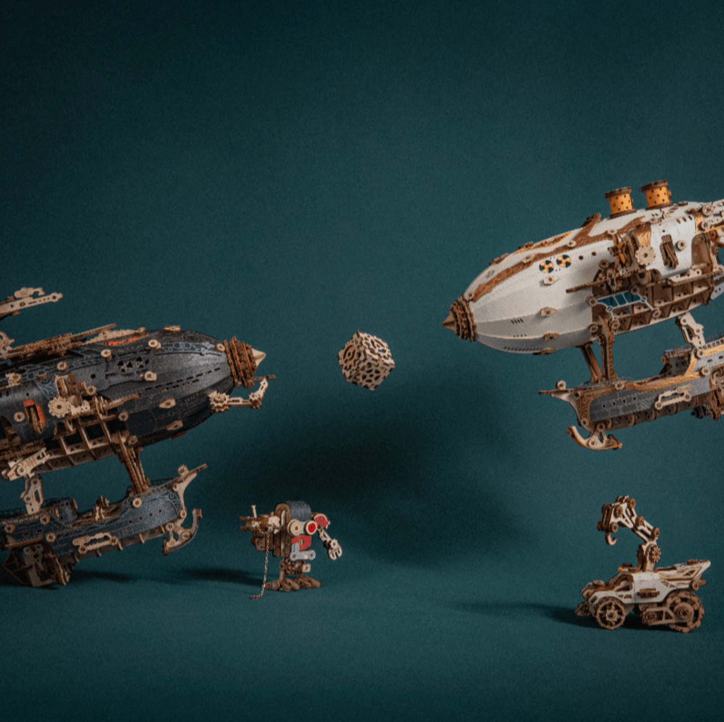 Steampunk airship model kit for adults, a build it yourself dirigible gift for birthdays, anniversaries, and holidays White Blue