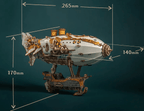 Steampunk airship 3D wooden model measuring about 30 cm long, a detailed desk display kit for experienced builders White