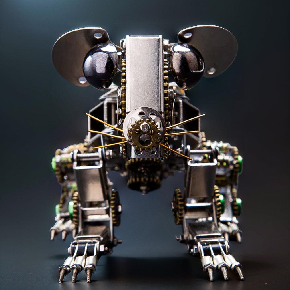 Collectible steampunk mouse figurine for desk decor and shelf display, a detailed mechanical animal model piece