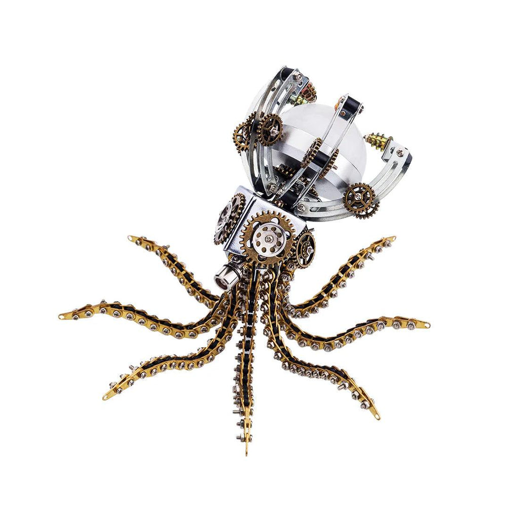 Steampunk octopus 3D metal puzzle that assembles into a working desk lamp, a 1060 piece stainless steel model for adults