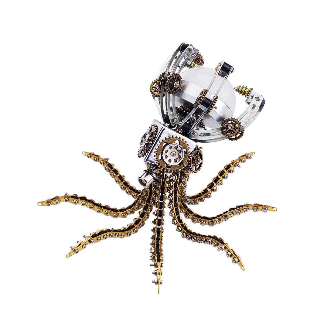 Steampunk octopus 3D metal puzzle that assembles into a working desk lamp, a 1060 piece stainless steel model for adults