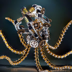 Steampunk octopus model kit as a gift for engineers and puzzle fans, a 1060 piece mechanical metal desk lamp build