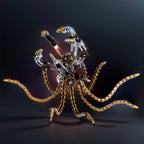Mechanical metal octopus model with poseable tentacles and gear detailing, a steampunk desk sculpture for hobby builders