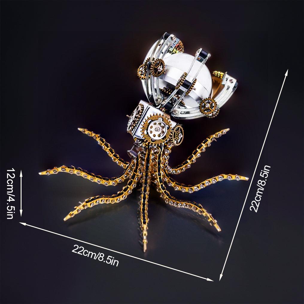 Metal octopus desk lamp as a decor centerpiece on a shelf, a steampunk 3D puzzle display for home and office setups