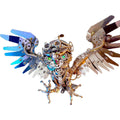 Nocturnal owl 3D metal puzzle with color-changing LED eyes, a steampunk animal model kit for adults and desk decor