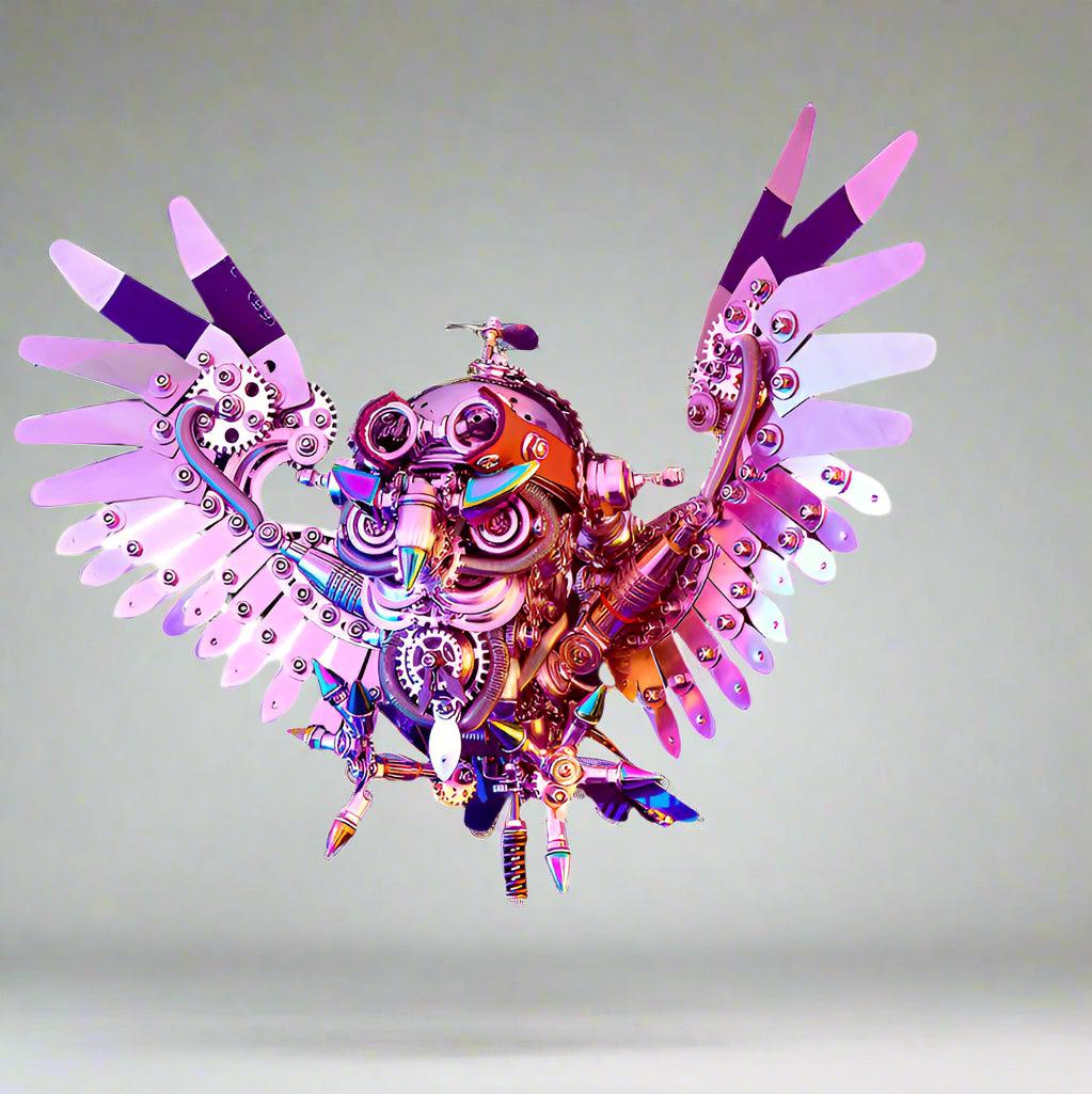 Steampunk owl metal model kit with 700+ stainless steel parts assembled by screw and rod, no glue, for adult hobbyists