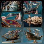 Assemble a bamboo steampunk pirate ship model, a glue-free 3D wooden puzzle and keepsake decor gift for hobbyists Brown, Purple