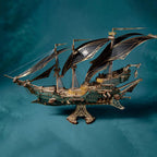 Steampunk sailing ship 3D puzzle built from interlocking bamboo, no glue needed, a model builder gift and office decor Purple