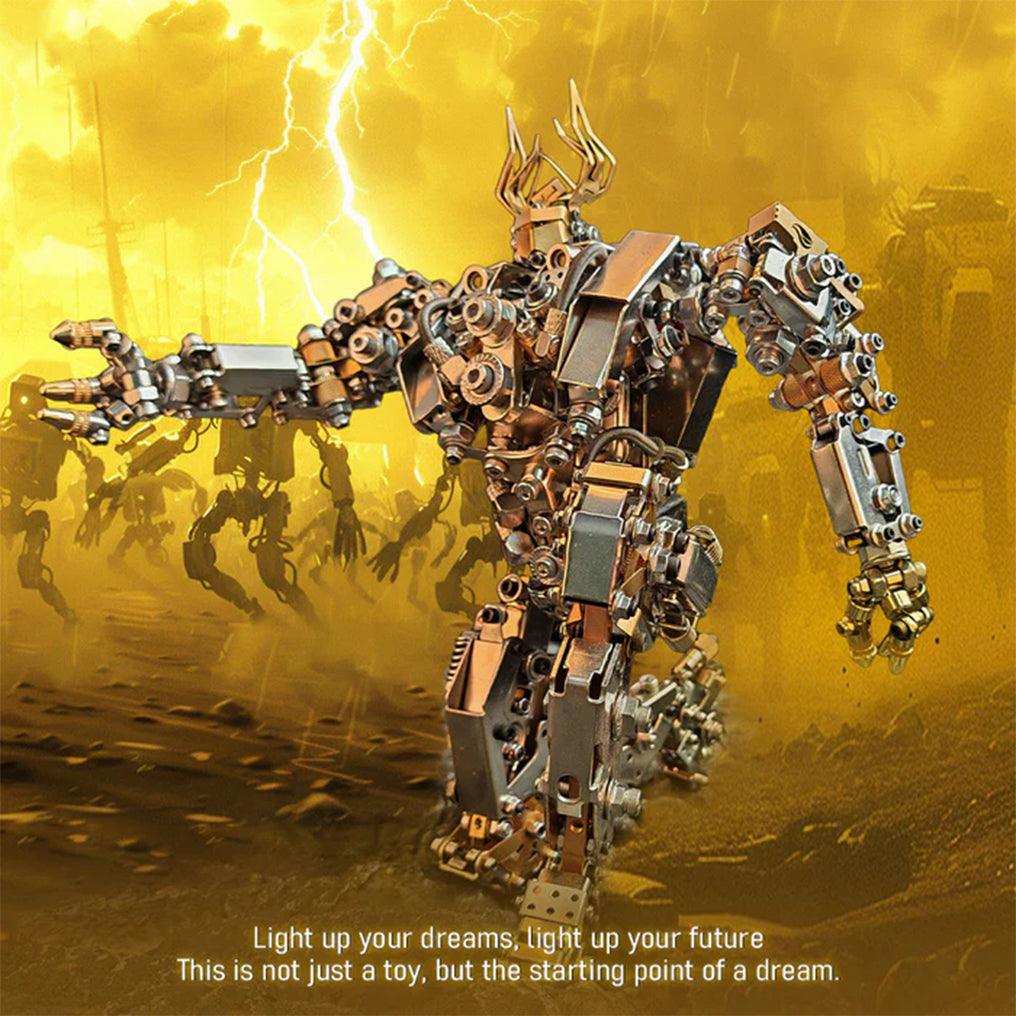3D metal mecha robot with LED lights, a glowing steampunk sci-fi centerpiece and standout gift for model collectors