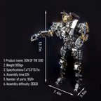 1020 piece steampunk mecha model that stands 35 cm tall, a large stainless steel robot centerpiece for a shelf