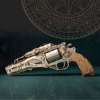 Cream and gold revolver puzzle kit with a working trigger and gears, an intermediate wooden gun model for adult puzzle fans Victorian Elegance