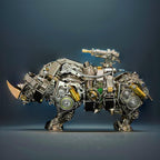 Finished steampunk rhino as desk decor and bookshelf centerpiece for an office, study, or mechanical model shelf