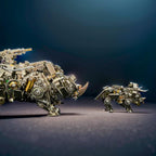 Medium difficulty 700 piece metal rhino puzzle with a 6 to 12 hour tool-assisted assembly for adult builders