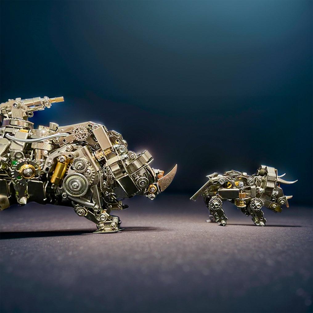 Medium difficulty 700 piece metal rhino puzzle with a 6 to 12 hour tool-assisted assembly for adult builders
