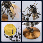 Collectible steampunk wasp model for teens and adults who build metal kits, set on the glowing Jupiter light base