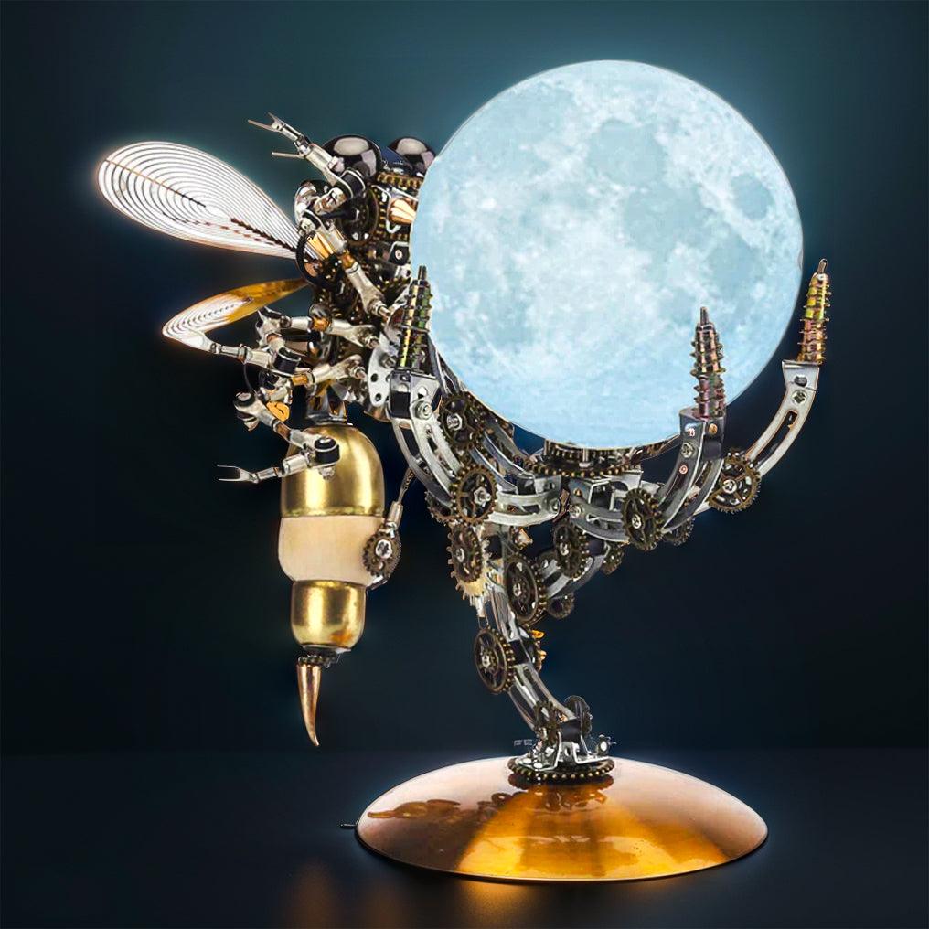 Industrial steampunk home decor with color changing bedroom lighting, a metal wasp built on the Jupiter light base