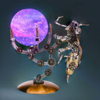 3D metal insect model kit as STEM desk decor for adults and teens, shown glowing on the color changing Jupiter light base
