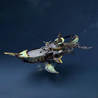 Cosmic voyager wooden ship puzzle with a glowing LED hull, an intermediate to advanced building project for adults Blue
