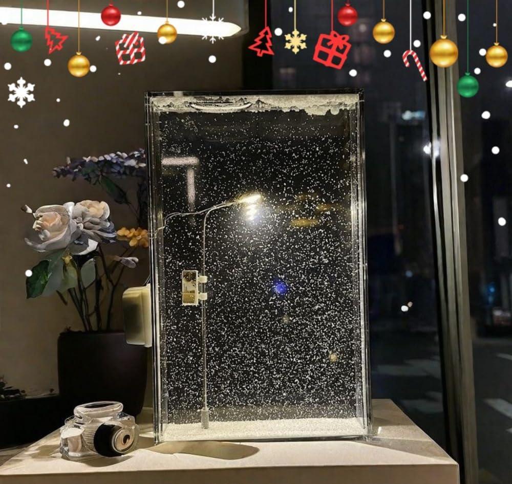 Miniature streetlamp night light glowing on a bedroom nightstand, a winter themed mood lamp and thoughtful STEM build gift