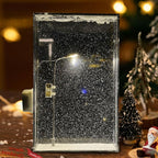 Festive winter wonderland streetlight lamp beside a mini tree, a glowing snow scene decoration and craft gift for holidays