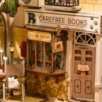 Lit bookshop diorama kit, a birthday or holiday gift for book lovers, cat lovers, and coffee fans who enjoy model building