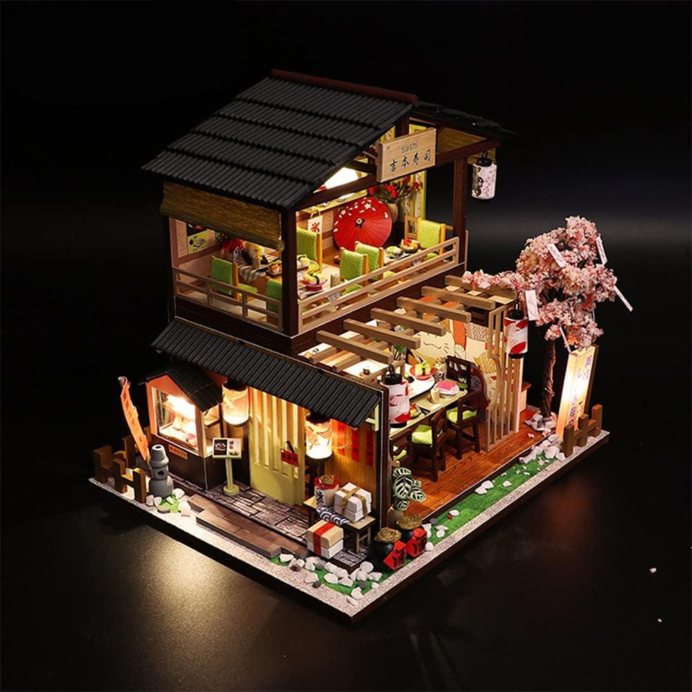 Wooden DIY miniature model kit that builds a 1:24 scale Japanese sushi restaurant for hobbyists and model builders