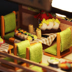 Detailed sushi restaurant miniature to display on a shelf or desk, a collectible tiny world for miniature fans