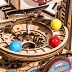 Candy marble machine track carrying colorful marbles through curves, a fidget friendly wooden puzzle and STEM gift for adults