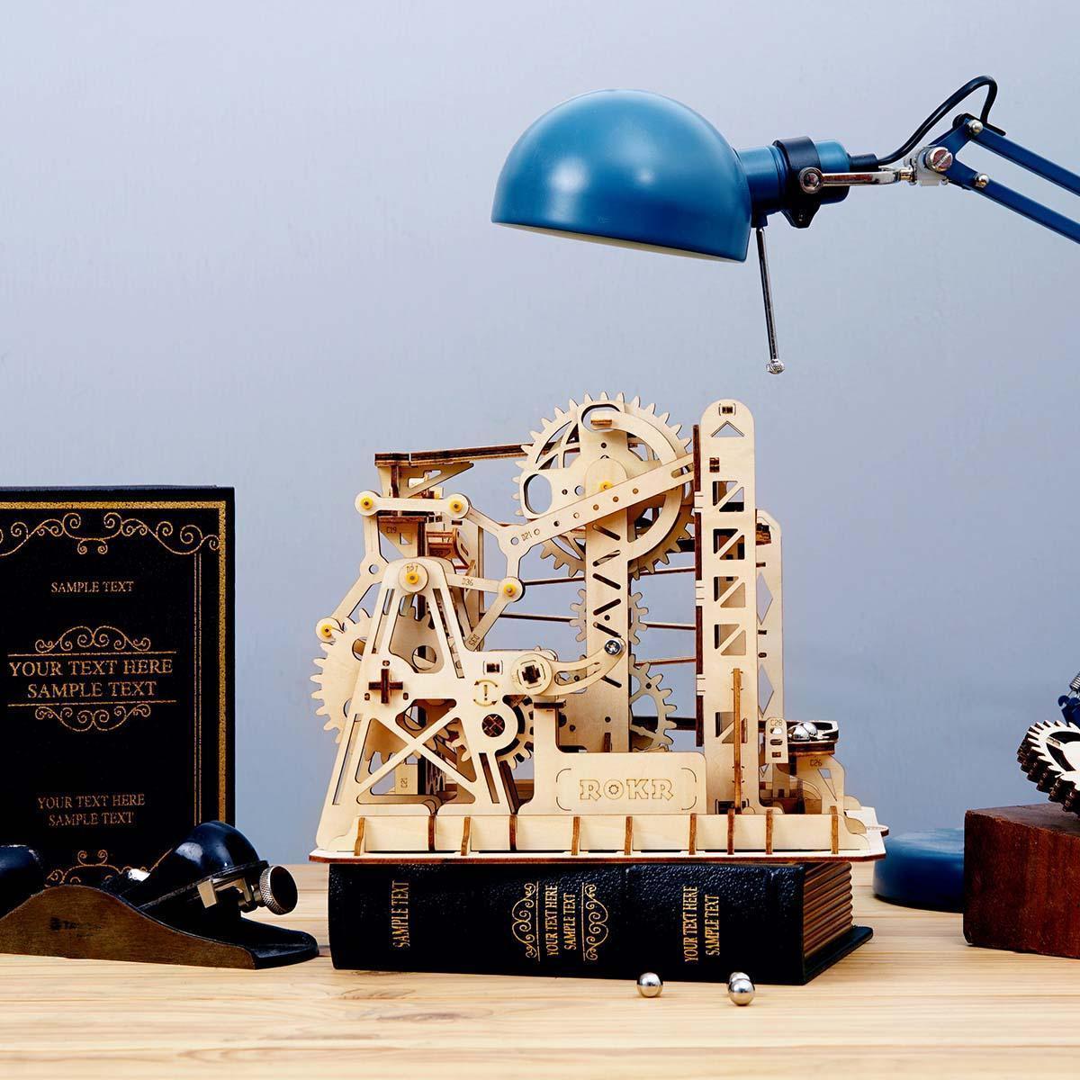 Marble run building kit styled as desk decor, a hands-on 3D wooden puzzle and STEM gift for curious kids and hobbyists