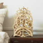 Wind up wooden pendulum clock needing no batteries, a kinetic nightstand timepiece and mechanical model for clock lovers