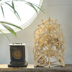 Handmade wooden gear clock with a real pendulum, a tabletop mechanical timepiece and gift for horology and clock collectors