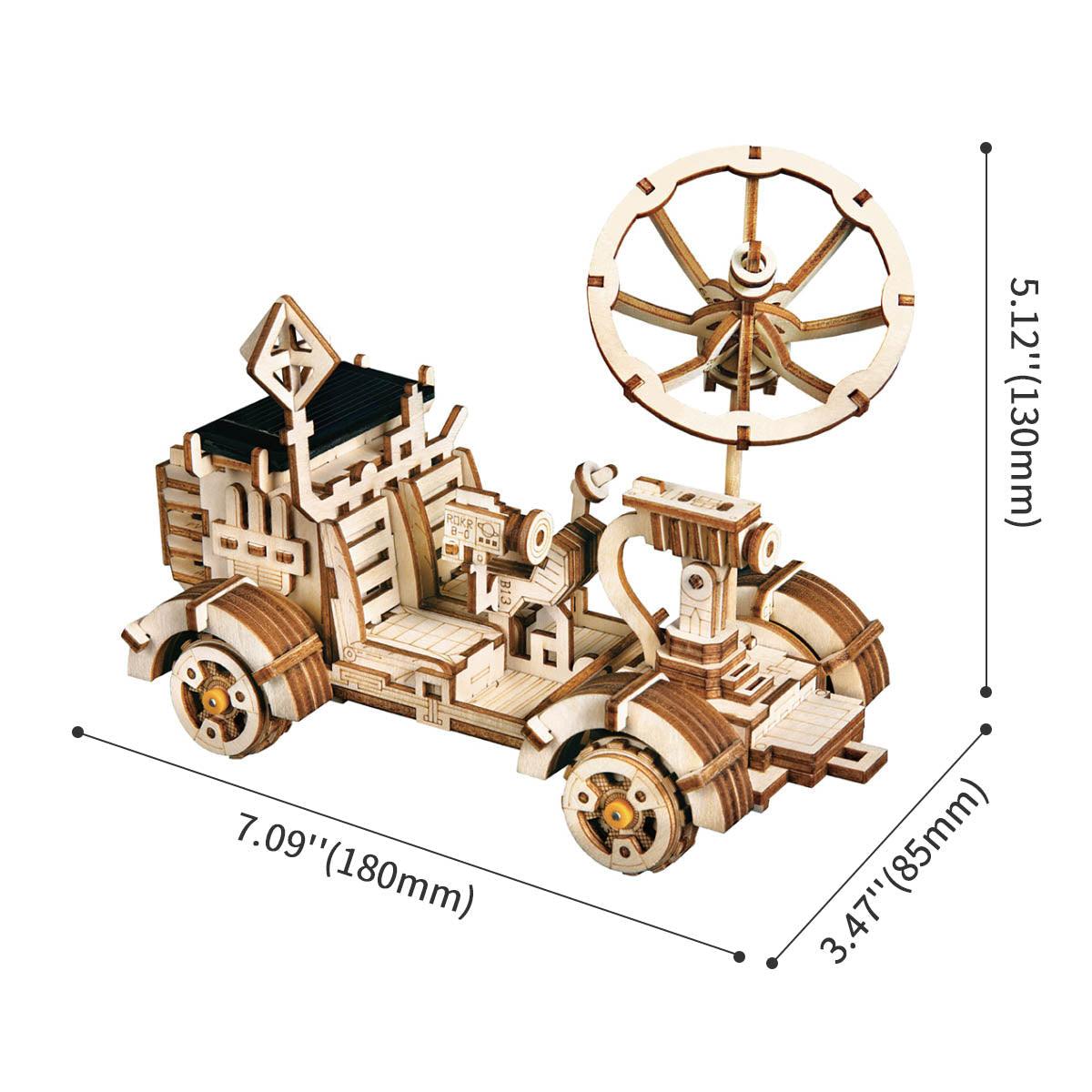 Terrain Rambler rover shown to scale as compact desk decor, a solar powered STEM building toy and space gift for kids 8 and up