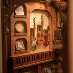 DIY music book nook with wall-mounted miniature guitars and records as a European classical shelf diorama piece SZ003