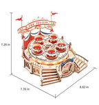 Carousel music box wooden puzzle sized as a display centerpiece, a 280 piece laser-cut kinetic model for hobbyists