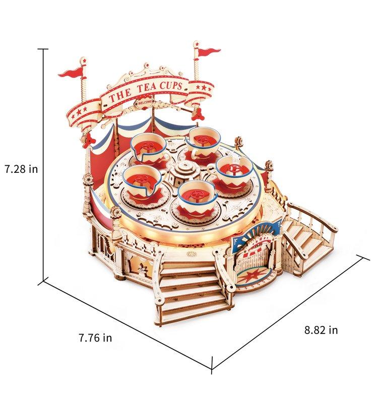 Carousel music box wooden puzzle sized as a display centerpiece, a 280 piece laser-cut kinetic model for hobbyists