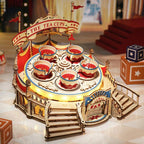 Carousel music box puzzle displayed as kinetic decor, a craft kit gift for music box collectors and puzzle fans