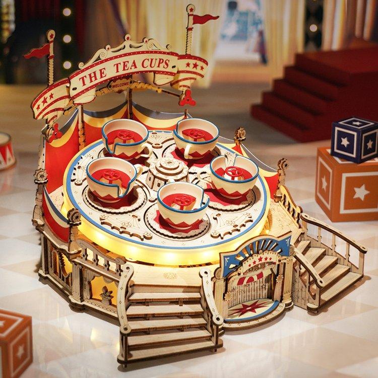Carousel music box puzzle displayed as kinetic decor, a craft kit gift for music box collectors and puzzle fans