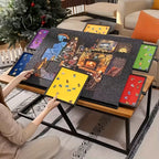 Tilting felt puzzle board with six built in drawers for sorting 1000 to 1500 piece jigsaw puzzles at home Black Grey