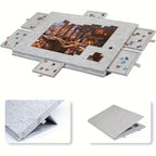 Soft felt mat surface gently grips loose pieces for easy placement while assembling large jigsaw puzzles Black Grey