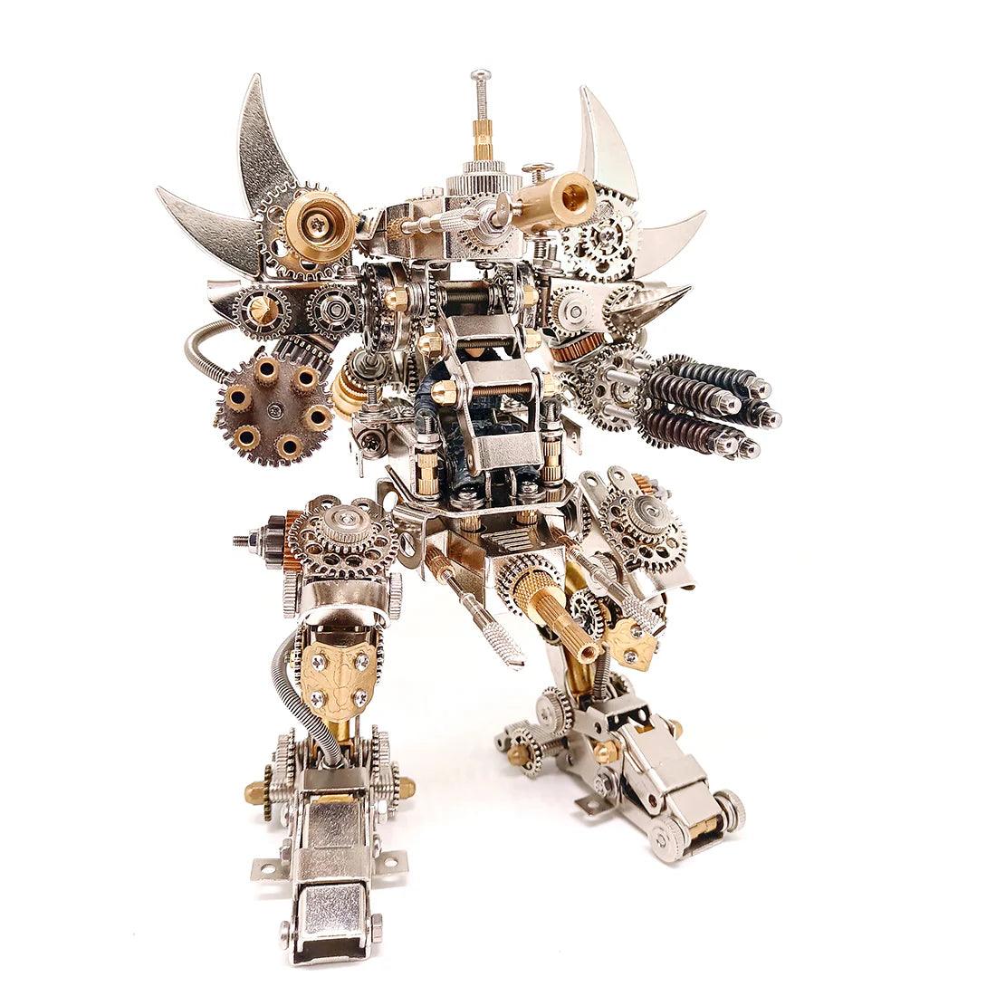 Titan Guardian mecha 3D metal puzzle assembled into a horned robot figure and desk display piece for adult builders, Without  Watch base kit.