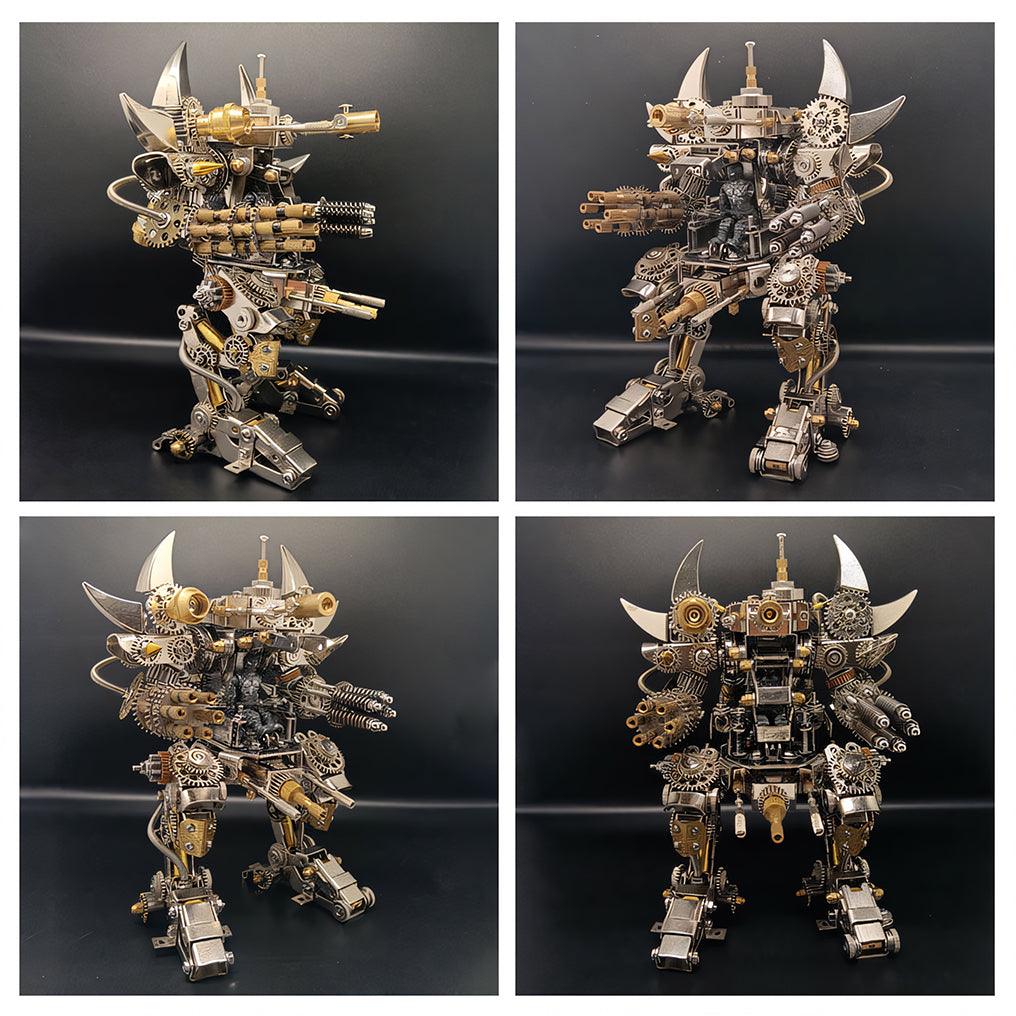 Poseable metal mecha figure set in several action stances, an articulated robot model kit for display and hobby, Without  Watch base kit.