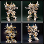 Assembled robot mecha model shown in dynamic display poses as a game room shelf centerpiece and desk sculpture, Without  Watch base kit.