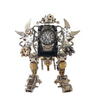 Metal mecha wristwatch holder for a dresser or nightstand, a screw together robot model kit for watch collectors, shown With Watch.