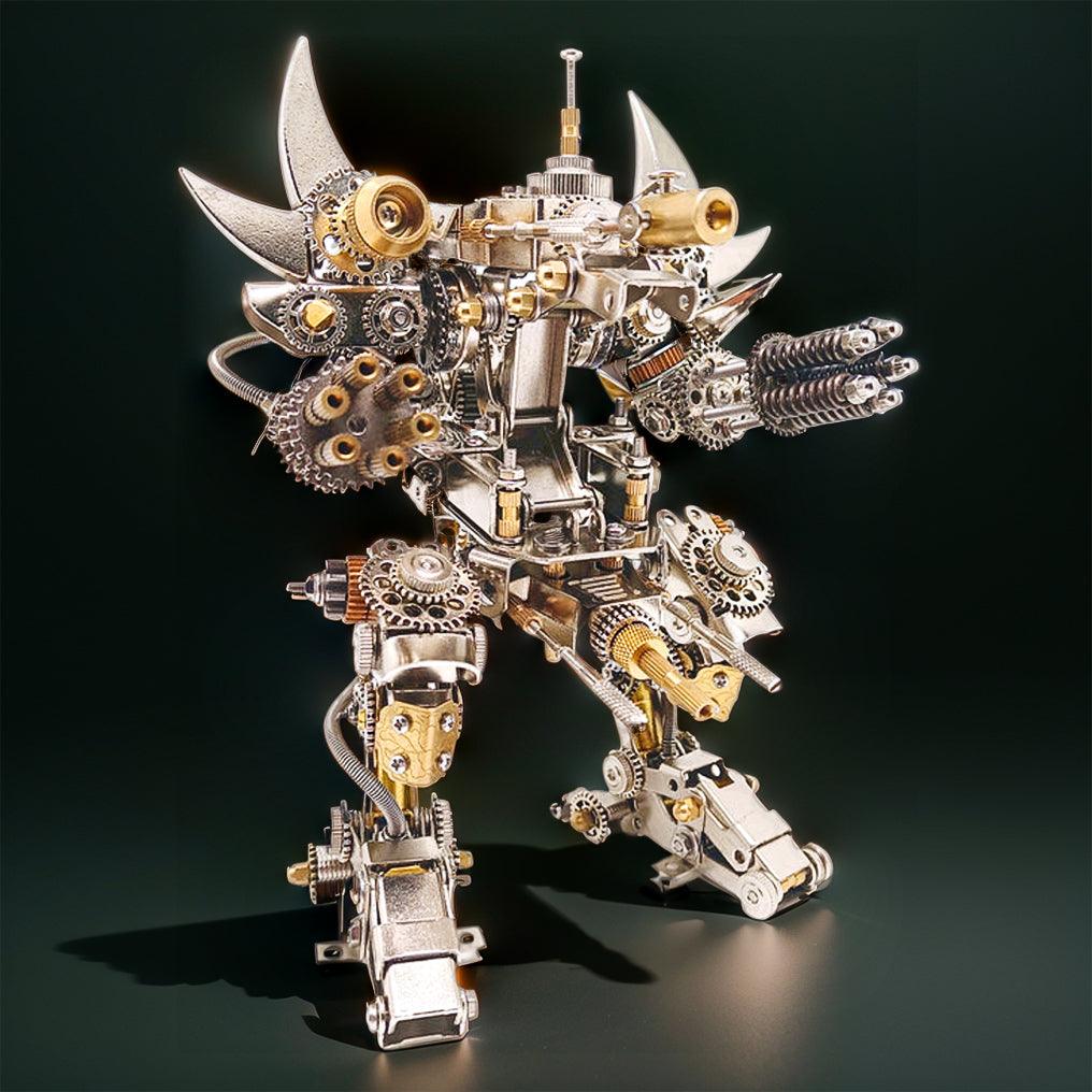 Horned bull mecha metal model with gears and a cannon arm, a hands on 3D puzzle for teen and adult hobby builders, Without  Watch base kit.