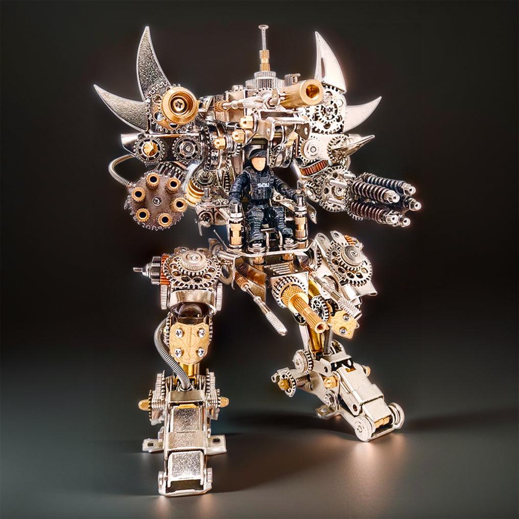 Mecha robot kit with a cockpit compartment that fits small action figures for a custom pilot scene on a shelf, Without  Watch base kit.