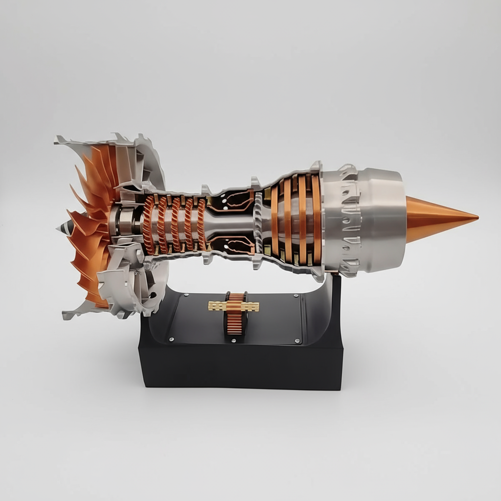 Assembled TR900 turbofan jet engine model, an aerospace engineering display for desks, offices, and labs Finished product