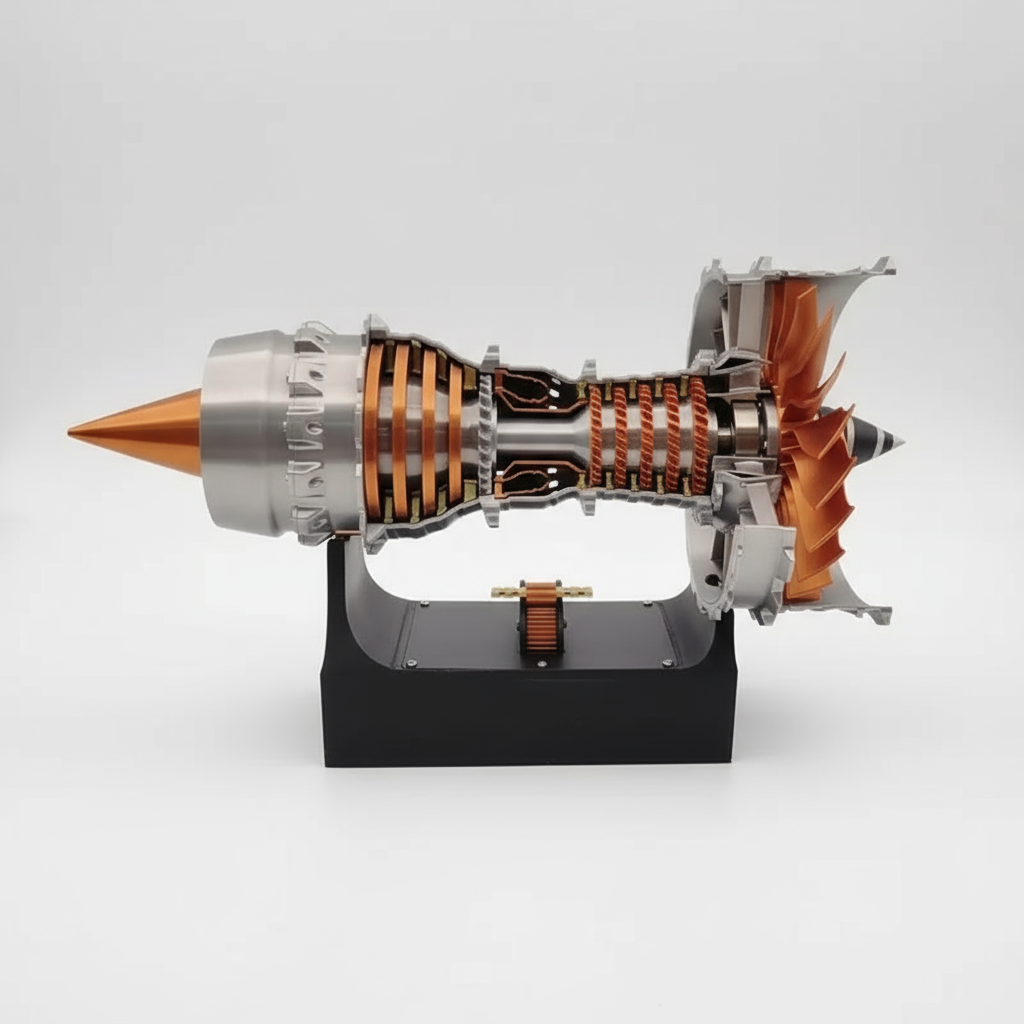 Finished 27cm turbofan engine model as an office and classroom display for aviation and aerospace fans alike Finished product