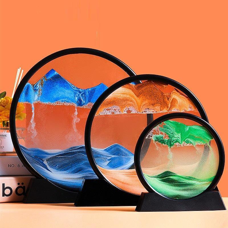 Flowing sand art decor that never settles the same way twice, a relaxing bedside and shelf piece with colored quicksand 93898902104669 93898902237437