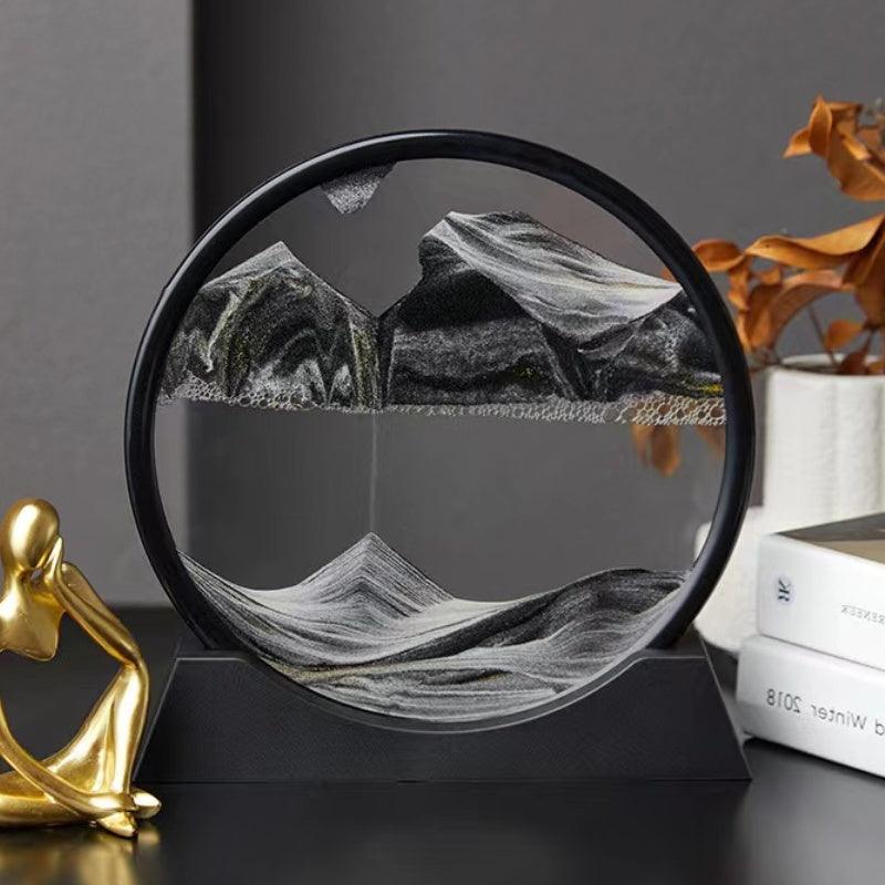 Kinetic home decor sculpture with flowing colored sand, a moving art piece for shelves, mantels, and living room display 93898903265117 93898903397885