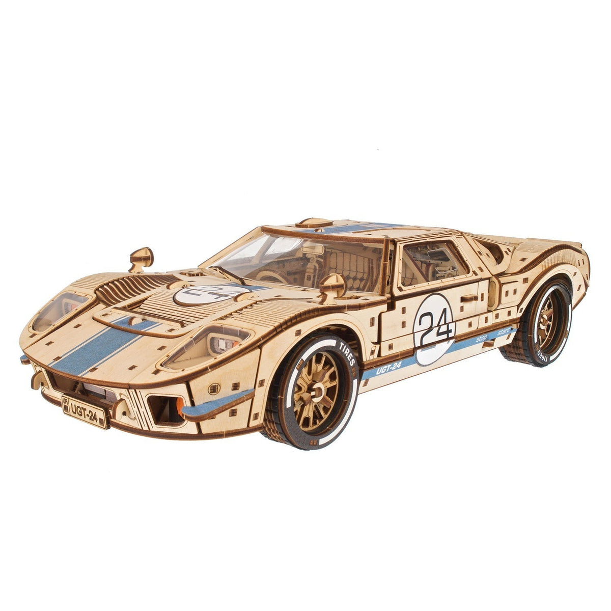 UGT-24 endurance racer wooden model car kit assembled from 970 plywood pieces, a finished display build for adult collectors